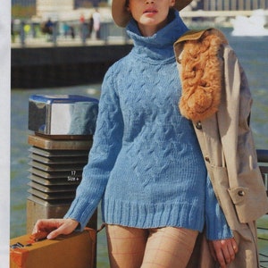 KNITTING PATTERN Sweater Women Turtleneck Cable/Worsted Medium Yarn Vintage Knit Pattern/Instant PDF Download/Womens Top