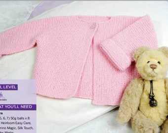 Easy Knit Baby Jacket Top KNITTING PATTERN dk yarn  -- Instant PDF Download -- Simple Baby Knit Pink Cardie Cardigan Sweater