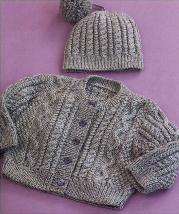 Baby Jacket Hat KNITTING PATTERN Cable Aran instant PDF Download