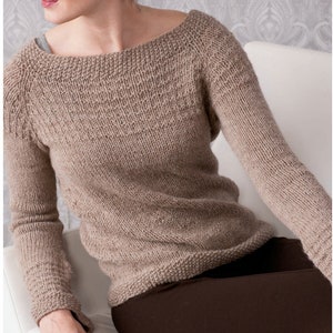 Boatneck Sweater KNITTING PATTERN Women/Medium Worsted Yarn Pullover Pattern/Instant PDF Download/Women Top Easy