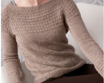 Boatneck Sweater KNITTING PATTERN Women/Medium Worsted Yarn Pullover Pattern/Instant PDF Download/Women Top Easy