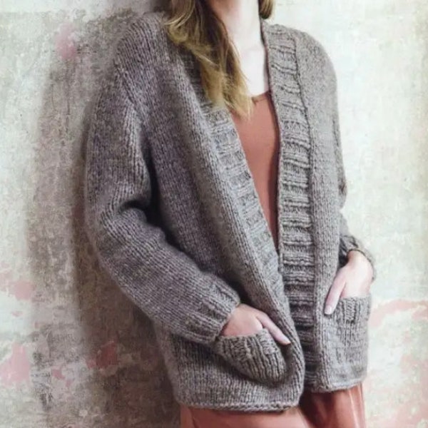 KNITTING PATTERN Easy Jacket Pockets Coat Women/Beginner Cardigan Super Bulky Yarn Knit Pattern/Instant PDF Download/Simple Coat Pattern