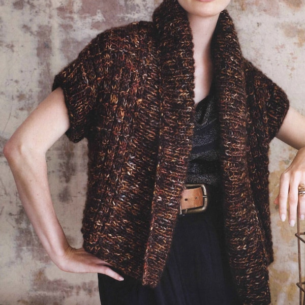 KNITTING PATTERN Easy Short Sleeve Tweed Jacket Women/Cardigan Knit Vintage Pattern/Instant PDF Download/Womens Simple Coat Pattern