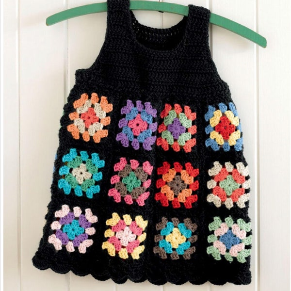 Instant PDF Download Summer Dress CROCHET PATTERN 2-4-6-8yr-old/8-ply Yarn/Granny Square Dress How To Tutorial