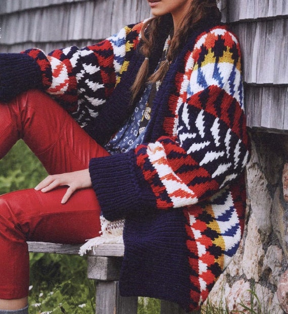 KNITTING PATTERN Boho Chunky Knit Sweater Pattern Jacket 