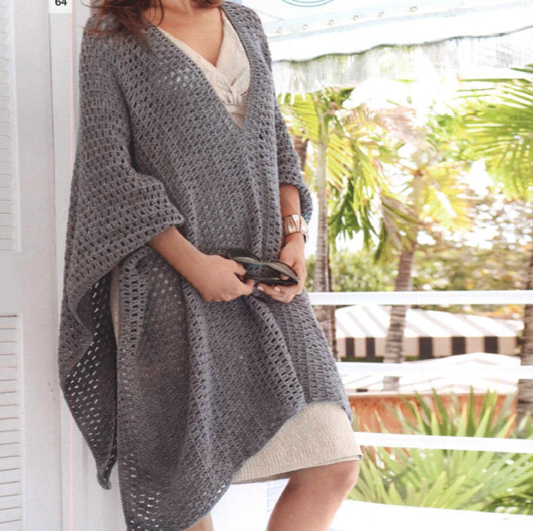 Easy Long Poncho Coat CROCHET PATTERN Women/dk Yarn Beginner Vintage ...