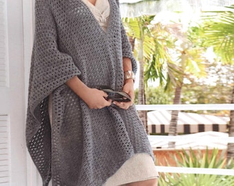 Easy Long Poncho Coat CROCHET PATTERN Women/Dk Yarn Beginner Vintage Crochet Pattern/Instant PDF Download/Womens Simple Boho Summer Poncho