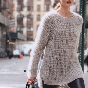 Easy Ribbed Raglan Sweater KNITTING PATTERN Women/Chunky Yarn Fisherman Rib Pullover Pattern/Instant PDF Download/Women Top Vintage image 2