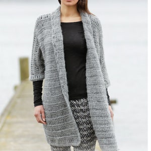 PDF CROCHET PATTERN Jacket Sweater Women Super Chunky Yarn S-3XL/Instant Download/Gray Crochet Cardigan Sweater Pullover Pattern Beginner