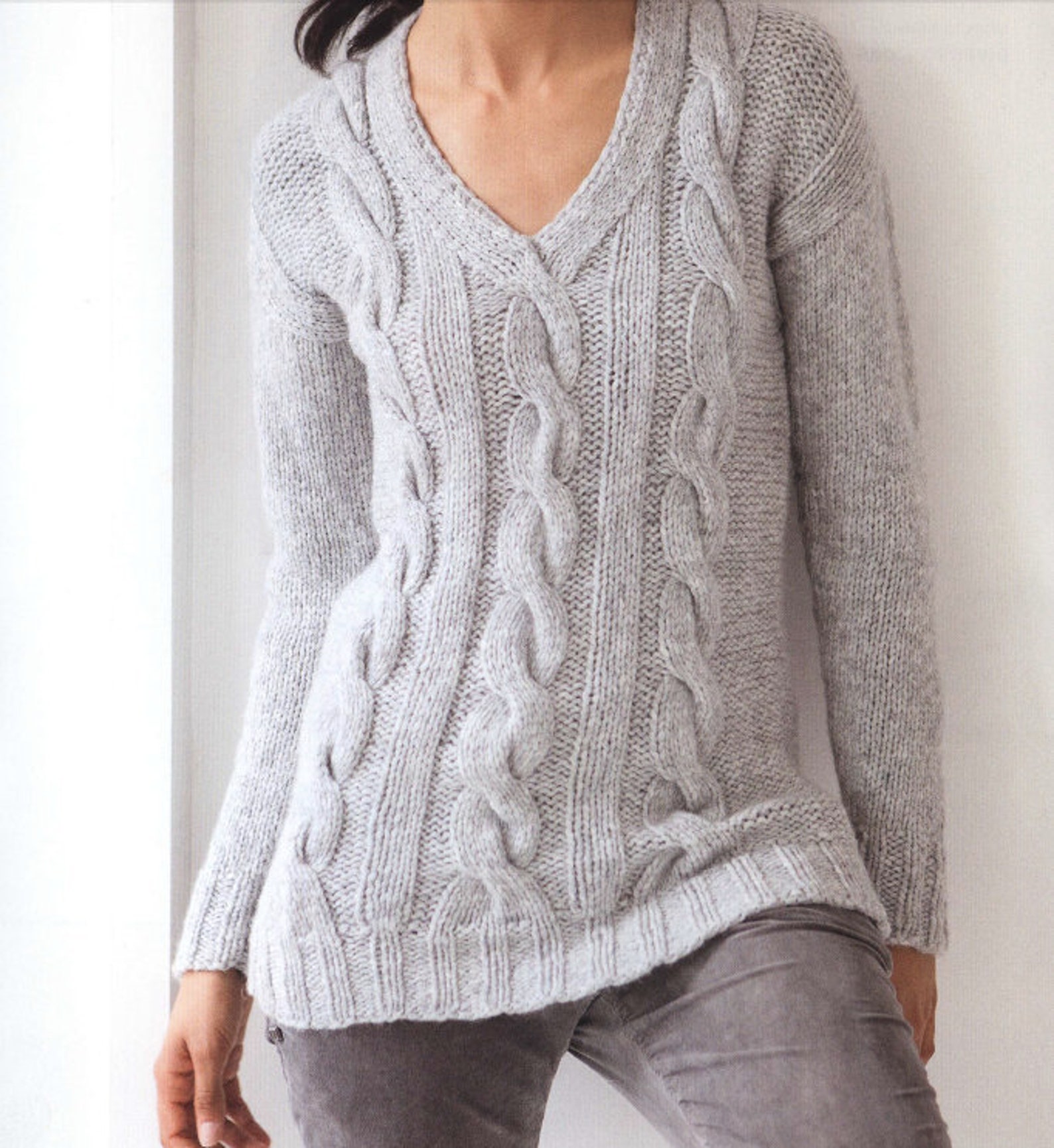 KNITTING PATTERN Cable V Neck Sweater Women/aran Cable - Etsy Canada