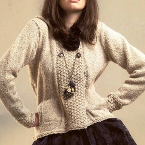 KNITTING PATTERN Hoodie Top Sweater Women/Aran Yarn/Hooded Pullover Pocket Pattern/Instant PDF Download/Womens Jumper Top