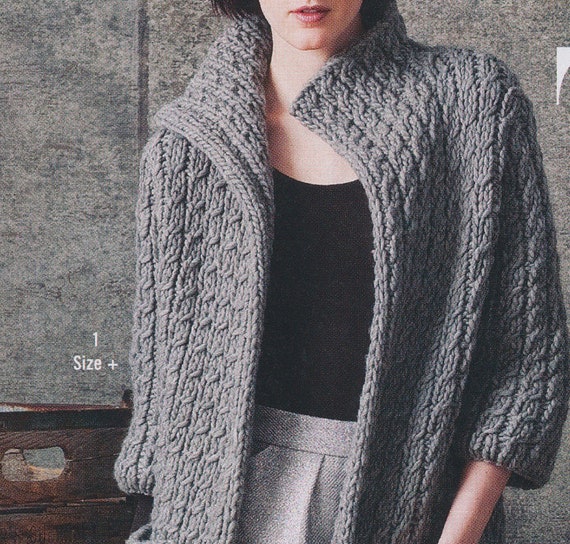 Jacket KNITTING PATTERN Cardigan Coat Women Super Chunky Yarn Cable Cardie Knit Pattern Instant PDF Download Cable Jacket Coat Pattern