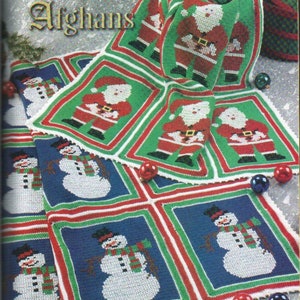Christmas Afghans CROCHET PATTERNS 2 Holiday Santa Afghan Snowmen Throw/Worsted Yarn/Instant PDF Download/Vintage Throw Blanket Pattern