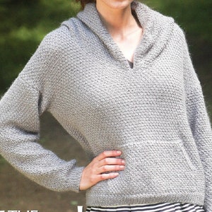 Hoodie Sweater KNITTING PATTERN Women/Grey Hooded Pullover Pattern/Instant PDF Download/Womens Top