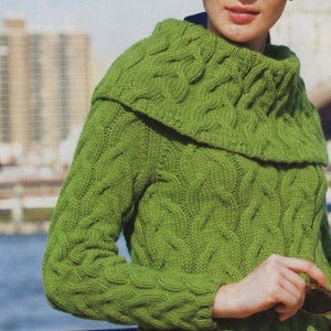Cowl Neck Sweater KNITTING PATTERN Women/Worsted Medium Yarn Vintage Knit Pattern/Instant PDF Download/Womens Top