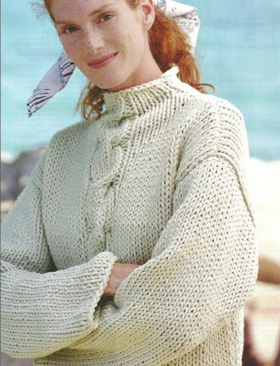 KNITTING PATTERN Beginner Easy Cable Sweater Women/chunky Yarn Vintage Knit  Pattern/instant PDF Download/womens Top Chunky Pattern Beginner 