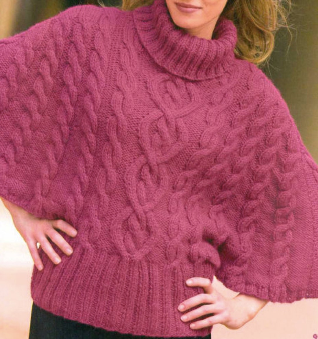 Cable Poncho KNITTING PATTERN Knitted Pink Cable Poncho Etsy