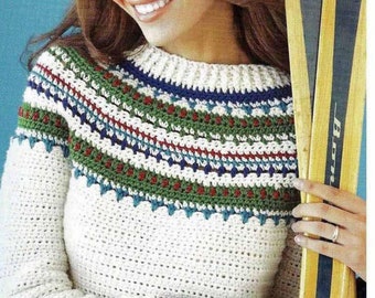 CROCHET PATTERN PDF Nordic Sweater Women/Aran Medium Yarn Vintage Pattern/Instant Download/Crochet FairisleTop Sweater Pullover Pattern