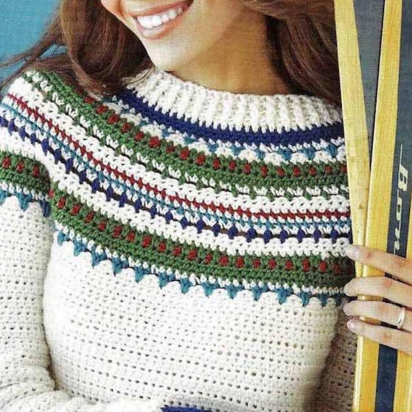 Top Sweater CROCHET PATTERN Women/Aran Medium Yarn Vintage Crochet Pattern/Instant PDF Download/Crochet Nordic Top Sweater Pullover Pattern