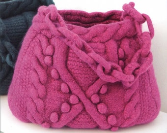Purse Bag Handbag KNITTING PATTERN Felted - Instant PDF Download - Vintage Pattern - Cable Bobble Felt Knit Handbag Handmade