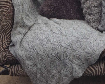 KNITTING PATTERN Blanket Leaf Throw - Worsted Yarn - Bedspread Afghan Tutorial - Instant PDF Download - Vintage Pattern/Housewarming Gift