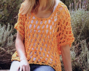 Mesh Top Tee Women Knitting PATTERN /DIY Mesh top/Instant PDF Download/Summer Short Sleeve Tank Top Pattern Beginner