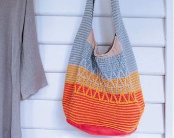 KNIT PATTERN PDF Tote Bag Purse - Dk Yarn Instant Download - Vintage Pattern - Striped Beach Bag Tote How To Tutorial Gift Idea
