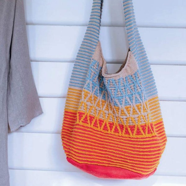 Tote Bag Purse KNIT PATTERN PDF - Dk Yarn Instant Download - Vintage Pattern - Striped Beach Bag Tote How To Tutorial Gift Idea