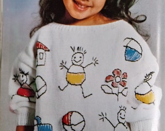 Kids Sweater KNITTING PATTERN/Children Top Vintage Knit Pattern/Instant PDF Download/Kids Pullover Pattern/Easy Beginner Knit Pattern