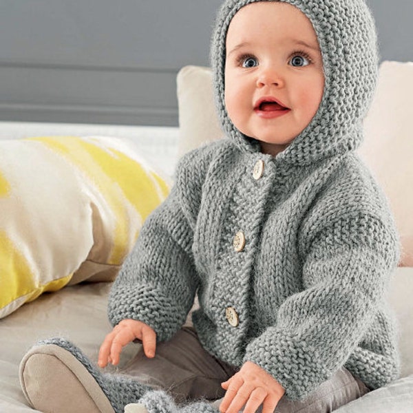 PDF KNIT PATTERN Chunky Baby Hoodie Pixie Hooded Jacket - Sizes 3-24m - Instant Download - Vintage Pattern - Simple Baby Knit Toddler