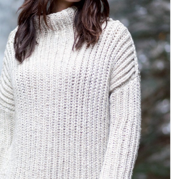 Gemakkelijk grof geribbeld gebreide trui BREIEN PATROON x Fisherman Top breipatroon Grof volumineus garen x Beginner Jumper Vintage patroon Etsy Nederland