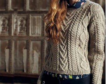 Cable Sweater KNITTING PATTERN Women/Aran Medium Yarn Aran Pullover Knitting Pattern/Instant PDF Download/Womens Top Cable Sweater Pattern