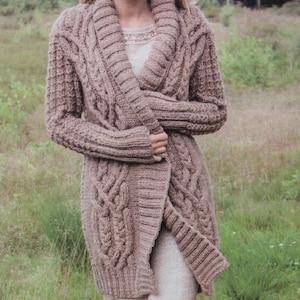 KNITTING PATTERN Aran Cable Coat Jacket Chunky Sweater Women/Cable Cardigan Knit Pattern/Instant PDF Download/Womens Top Cable Coat Pattern