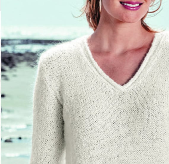 PDF KNITTING PATTERN Easy Knit Top Simple Loose V-neck Sweater Pattern  Featherweight Yarn Jumper, Beginner Sweater Vintage Knit Pattern - Etsy