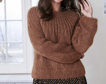 KNITTING PATTERN PDF Instant Download Ribbed Raglan Sweater Women/Featherlight Mohair Yarn Beginner Raglan Pullover Pattern/Women Top Easy