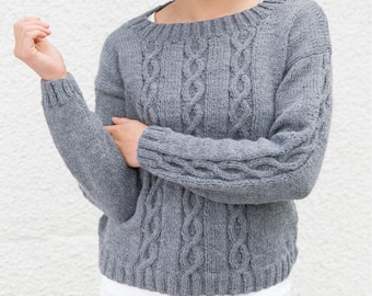 Cable Top Sweater KNITTING PATTERN Women/Aran  Worsted Yarn Cable Pullover Knit Pattern/Instant PDF Download