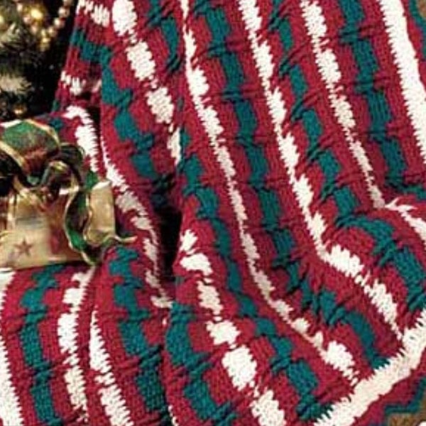 Christmas Blanket CROCHET PATTERN Striped/Worsted Yarn/Instant PDF Download/Vintage Seasonal Pattern/Christmas Gift/Holiday Decor