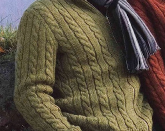 Herren Pullover Strickmuster/2 für 1 Muster His Hers Herren Pullover mit Zopfmuster - Damen Pullover mit V-Ausschnitt - Instant PDF Download