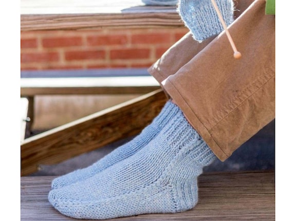 Easy Beginner Socks KNITTING PATTERN Two Straight Needles/Worsted Medium Yarn Sizes S, M, L- Instant PDF Download/Vintage Knit Socks Pattern