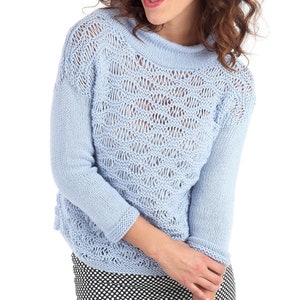 Summer Sweater Top KNITTING PATTERN Women/Waves Pullover Pattern/Instant PDF Download/Womens Top
