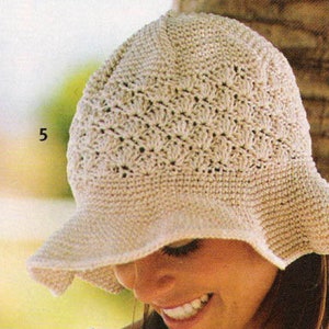 Sun Hat CROCHET PATTERN Summer Hat Women/Dk Crochet Thread Yarn/Vintage Crochet Pattern/Beach Hat How To/Instant PDF Download/Hat Tutorial