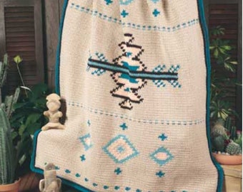 CROCHET PATTERN Navajo Afghan/Southwestern Crochet Blanket/Dk Yarn/Instant PDF Download/Vintage Aztec Crochet Throw Tutorial