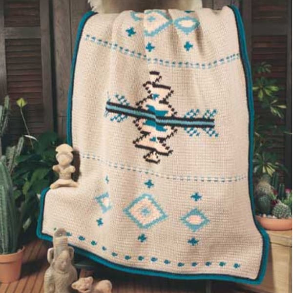 CROCHET PATTERN Navajo Afghan/Southwestern Crochet Blanket/Dk Yarn/Instant PDF Download/Vintage Aztec Crochet Throw Tutorial