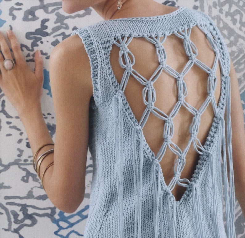 Macrame Boho Summer Top KNITTING PATTERN Women/Chunky Yarn/Instant PDF Download/Summer Vest Vintage Pattern How To Tutorial Diy image 1