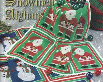 CROCHET PATTERN Christmas Santa Afghan Snowmen Throw/Worsted Yarn/Instant PDF Download/Vintage Christmas Afghan Throw Blanket Pattern