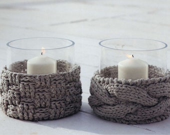 Candle Cozy CROCHET PATTERN + Knitting Pattern  - Instant PDF Download - Vintage Pattern - Two Patterns One Knit One Crochet