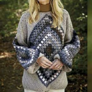 Top Sweater CROCHET PATTERN Women Granny Square/Aran Medium Yarn Vintage Crochet Pattern/Instant PDF Download/Crochet Pullover Pattern
