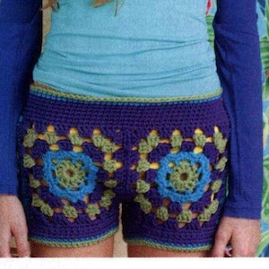 Shorts CROCHET PATTERN Worsted Yarn - Granny Square Summer Beach Shorts Women -- Vintage Pattern - Instant PDF Download