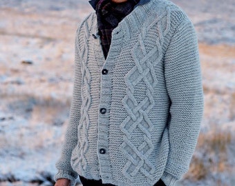 Men's Jacket KNITTING PATTERN PDF Cable Aran/Chunky Yarn/Men's Fisherman Cable Coat Top Sweater Pullover/Instant Download