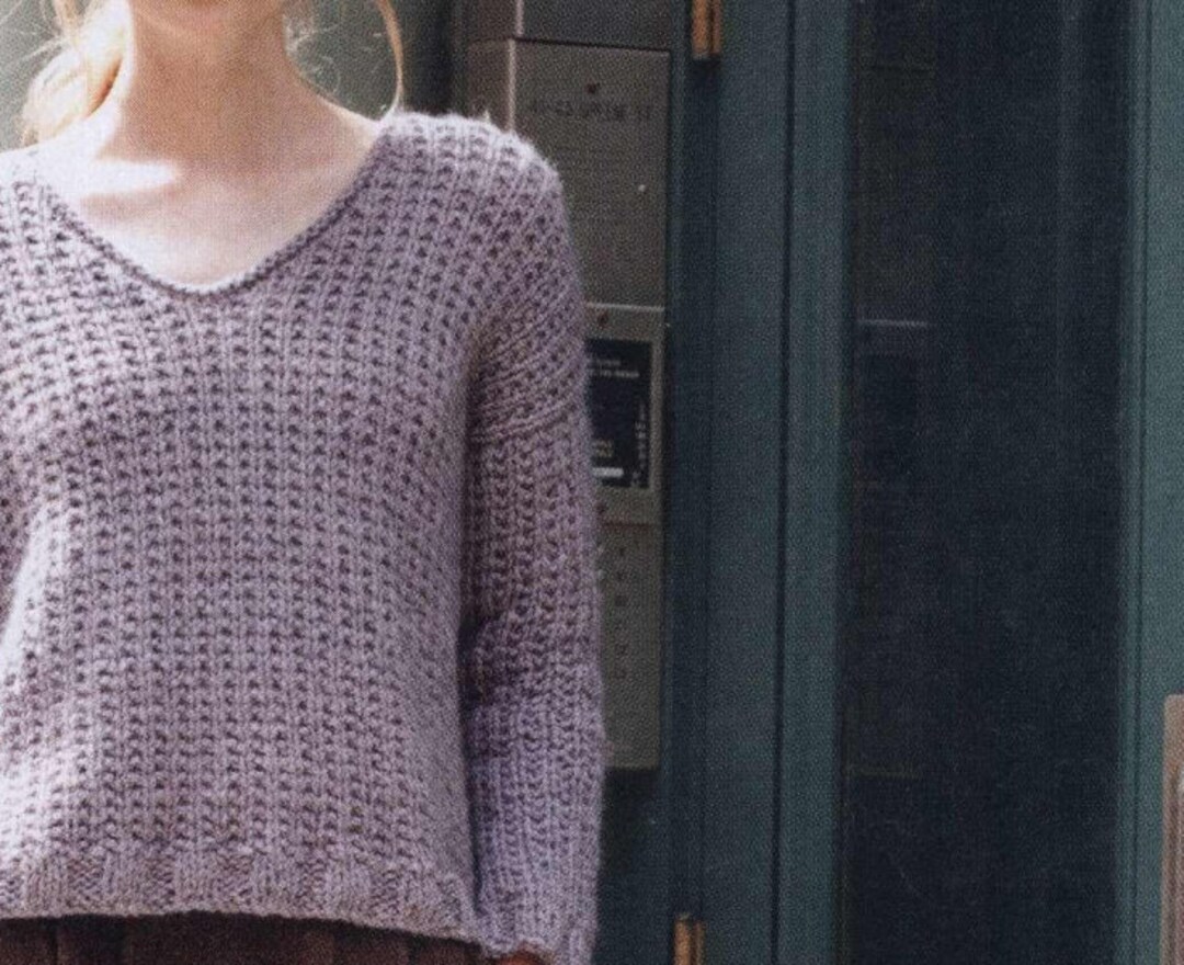 KNITTING PATTERN Ribbed V Neck Sweater Easy Top Chunky Yarn/top Vintage ...